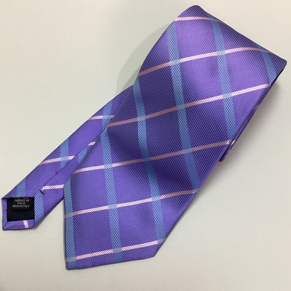 Burberry London Purple Blue Pink Plaid Silk Neck Tie Made in Italy 4” x 58”